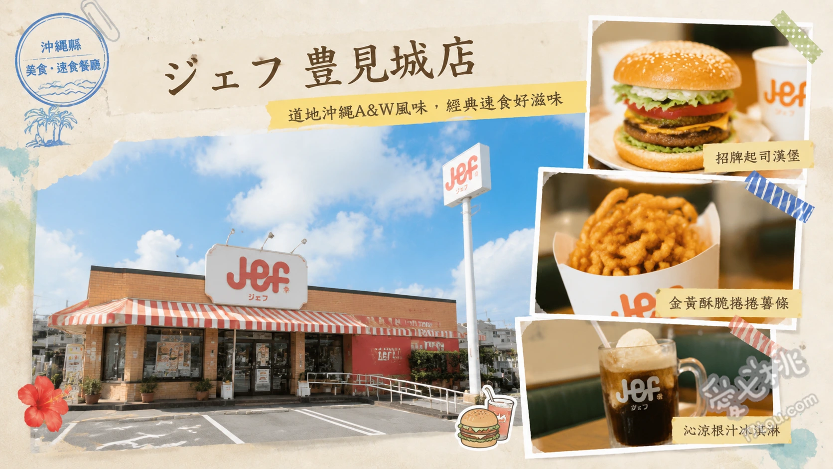 JEF Burger豐見城店｜沖繩限定必吃苦瓜漢堡與復古得來速 苦瓜肉片漢堡、經典苦瓜漢堡、沖繩薄皮炸雞