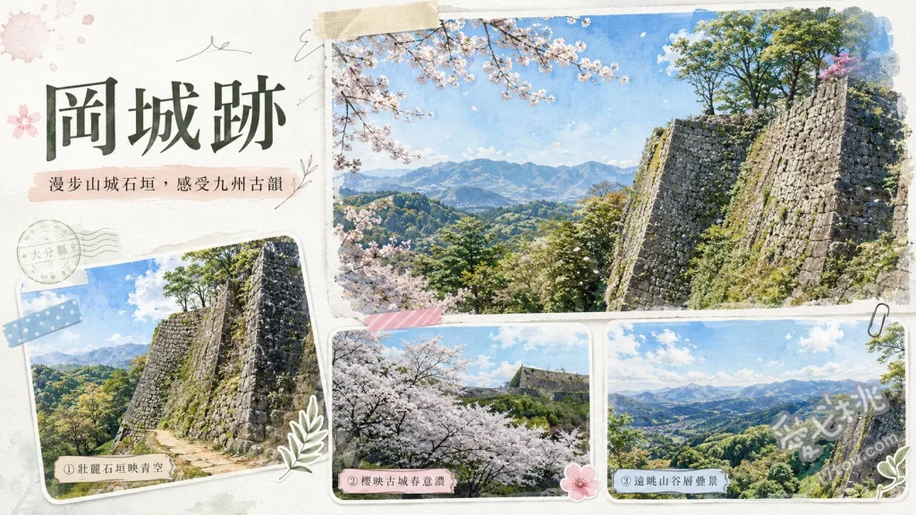 大分竹田岡城跡｜日本百大名城與荒城之月絕美天空之城 斷崖上的高石垣群與大手門遺跡、本丸跡眺望阿蘇山與九重連山、尋訪名曲《荒城之月》靈感發源地