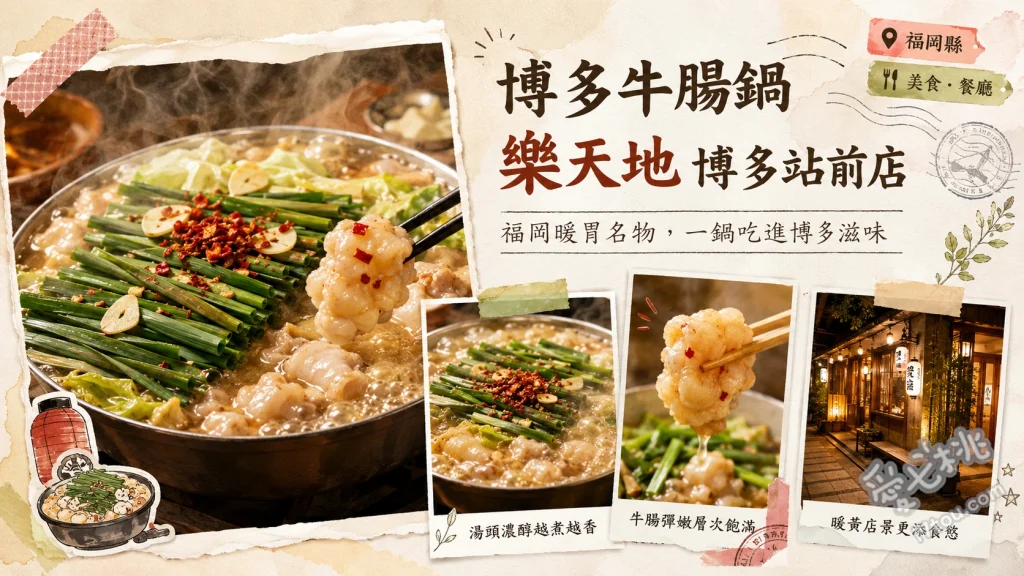 博多牛腸鍋樂天地博多站前店｜福岡必吃滿島韭菜牛腸鍋 もつ鍋滿意套餐、鮮嫩吸汁豆腐、無限續加強棒麵