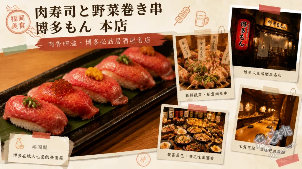 博多筑紫口 肉寿司 博多門｜車站旁人氣包廂居酒屋與串燒推薦 肉壽司五種階梯拼盤、牛舌熔岩燒、明太子雞翅