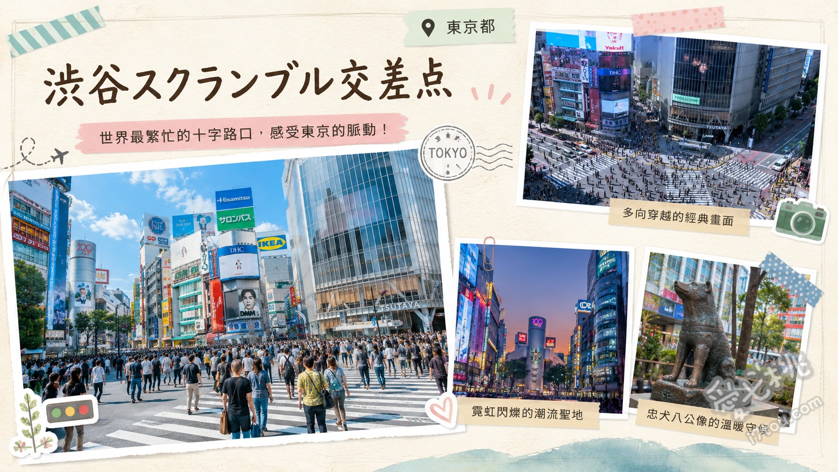 澀谷十字路口｜東京必訪世界最繁忙交叉點與最佳拍攝攻略 體驗綠燈亮起時數千人同時過馬路的震撼、尋找忠犬八公銅像合影、前往周邊觀景台俯瞰十字路口全景