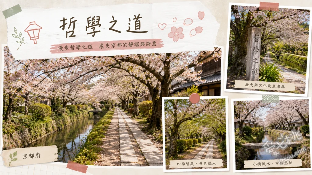 哲學之道｜京都必訪四季散步小徑，櫻花紅葉與文青咖啡館 漫步兩公里長的琵琶湖疏水小徑欣賞四季自然景緻、探訪法然院與大豐神社等充滿歷史底蘊的周邊古寺、在古樸的石橋上捕捉櫻花隧道或紅葉延伸的絕美畫面