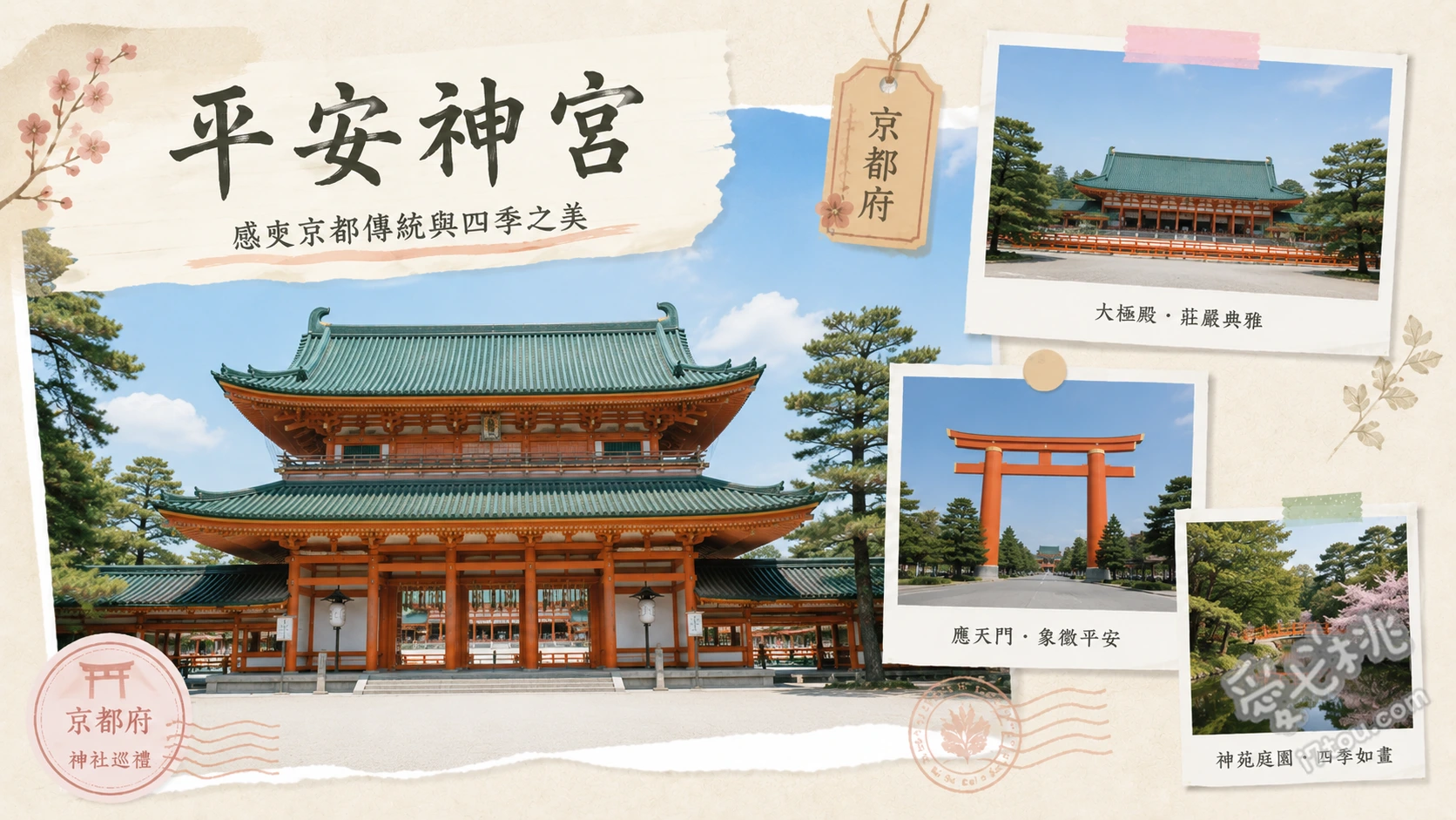京都平安神宮｜情侶和服約會必訪！絕美神苑與巨型鳥居攻略 高24公尺巨型大鳥居、重現平安京風貌的應天門與大極殿、神苑泰平閣與池泉回遊式庭園