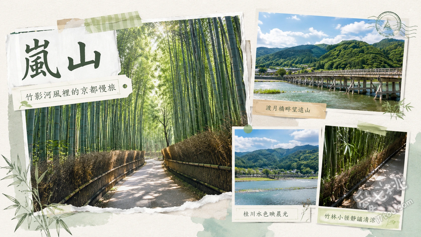 京都嵐山｜渡月橋與竹林小徑絕美景點，交通停車與避開人潮攻略 渡月橋與桂川山水美景、竹林小徑幽靜步道漫步、搭乘嵯峨野觀光小火車