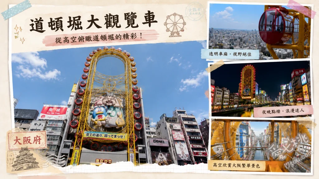 大阪道頓堀大観覧車惠比壽塔｜世界首座水平旋轉摩天輪 體驗世界首創水平旋轉車廂、77公尺高空俯瞰道頓堀霓虹夜景、唐吉訶德吉祥物與財神惠比壽合影