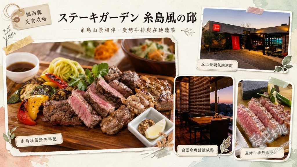 ステーキガーデン 風の邱｜糸島絕美海景與極上黑毛和牛 博多和牛沙朗牛排、風之邱特製漢堡排、糸島野菜沙拉與現烤麵包