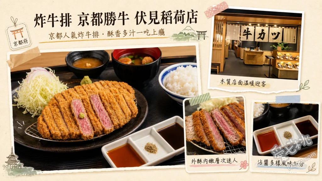 炸牛排京都勝牛伏見稻荷店｜參拜後必吃外酥內嫩和牛 黑毛和牛炸牛排套餐、牛翼板肉(沙朗)炸牛排套餐、板腱炸牛排套餐