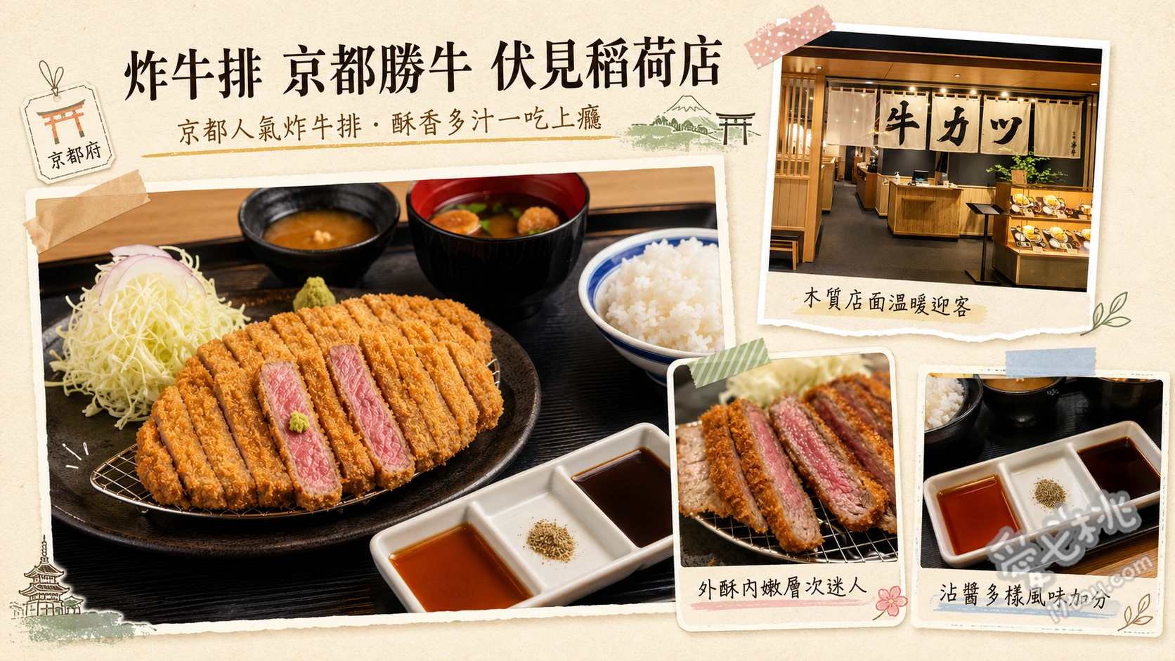 炸牛排京都勝牛伏見稻荷店｜參拜後必吃外酥內嫩和牛 黑毛和牛炸牛排套餐、牛翼板肉(沙朗)炸牛排套餐、板腱炸牛排套餐