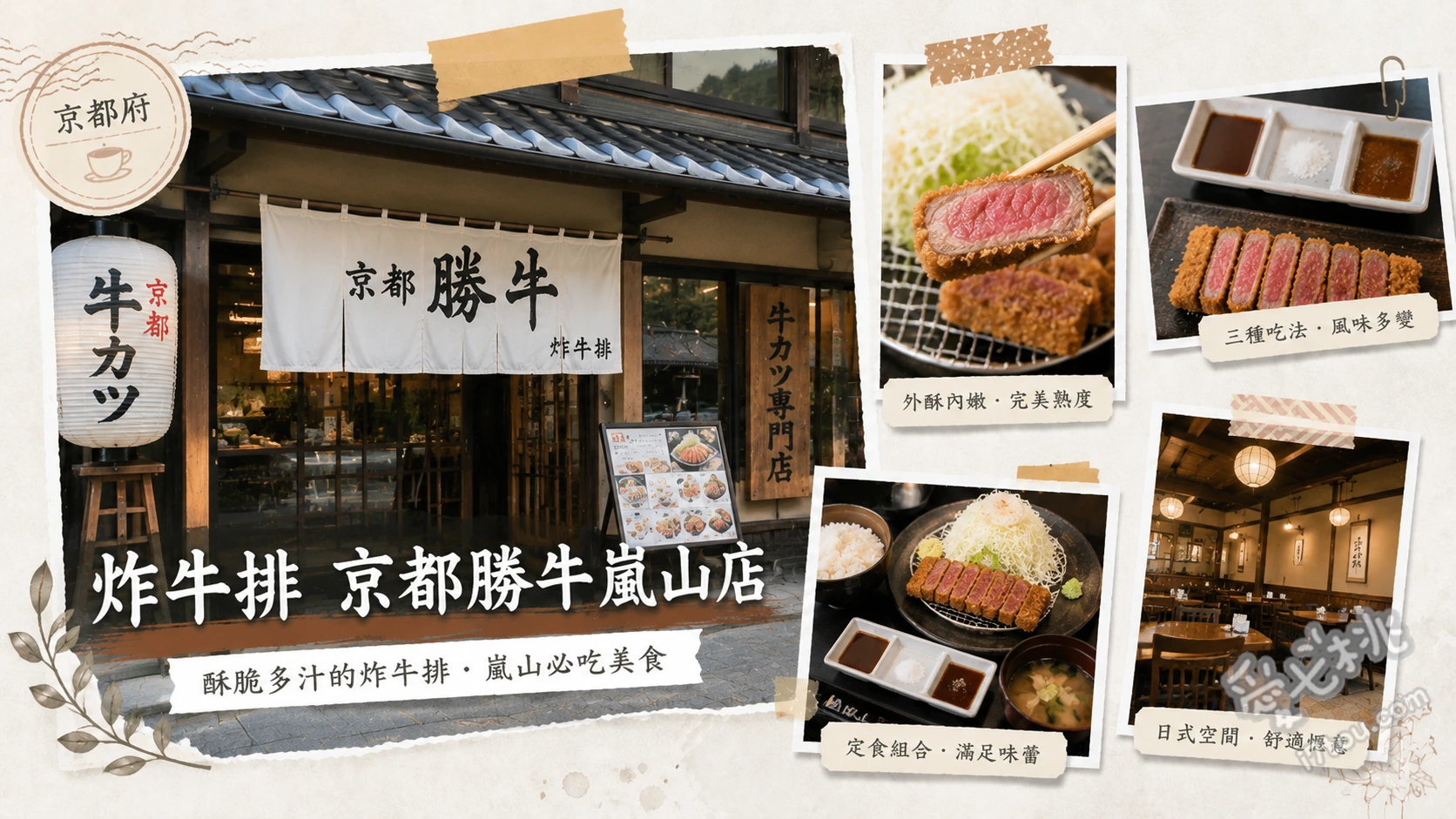 炸牛排 京都勝牛嵐山店|竹林小徑旁絕美閣樓景觀與黑毛和牛 國產黑毛和牛炸牛排定食、牛舌炸牛排定食、炸牛排與廣島牡蠣雙拼定食