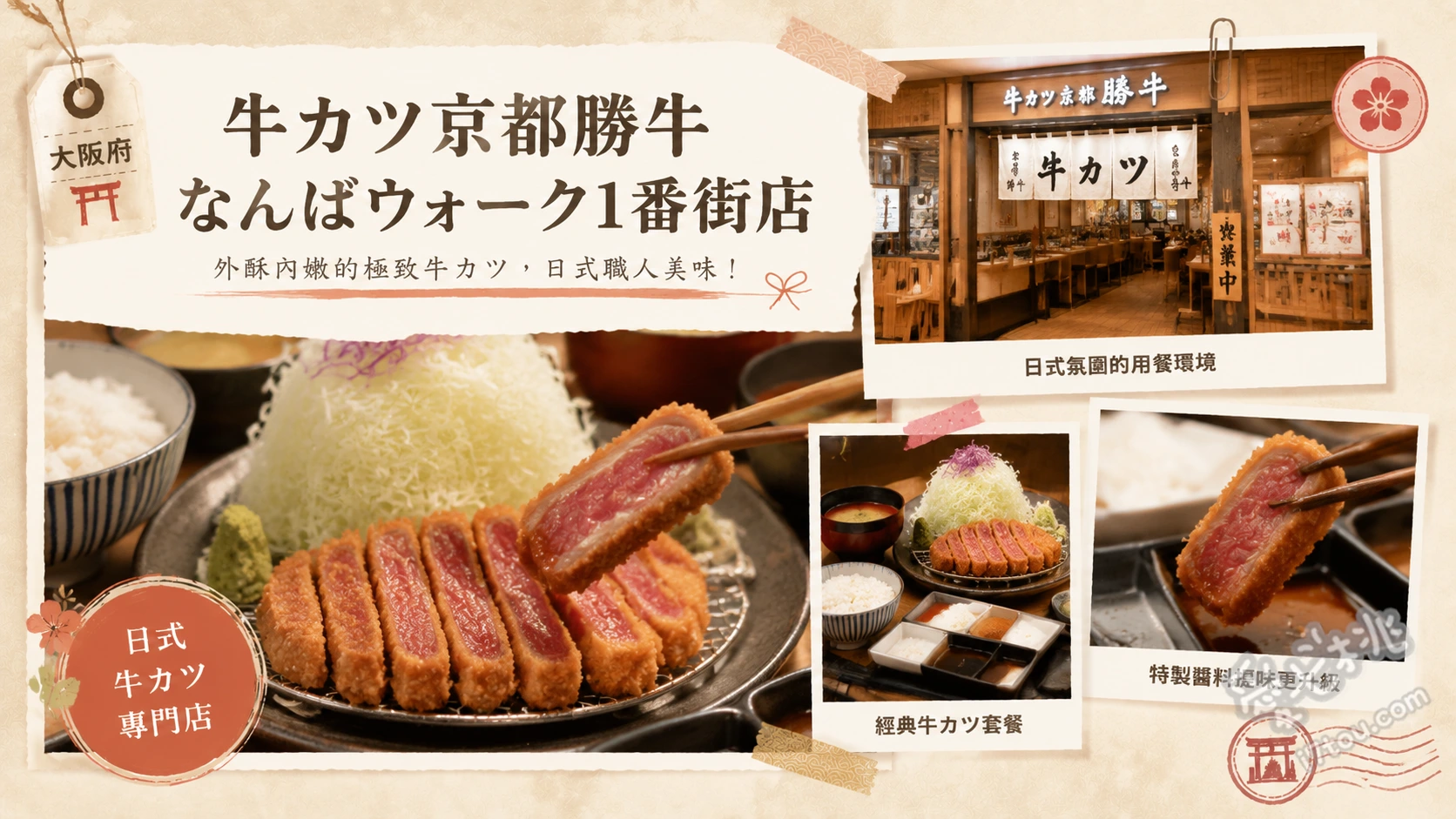 牛カツ京都勝牛難波Walk店｜CP值爆表炸牛排，白飯味噌湯免費續 黑毛和牛極上沙朗炸牛排定食、炸牛排與牛舌雙拼定食、京玉（溫泉蛋）與京咖哩沾醬