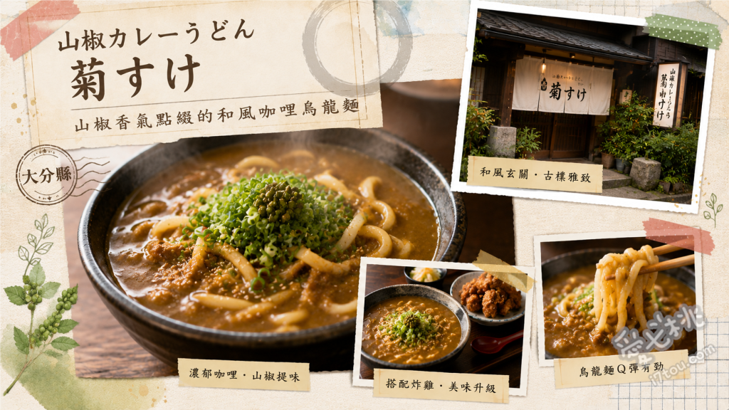 由布院美食｜菊すけ山椒咖哩烏龍麵，絕美山景與必吃香麻紅咖哩 山椒赤咖哩烏龍麵、山椒白咖哩烏龍麵、季節野菜咖哩烏龍麵