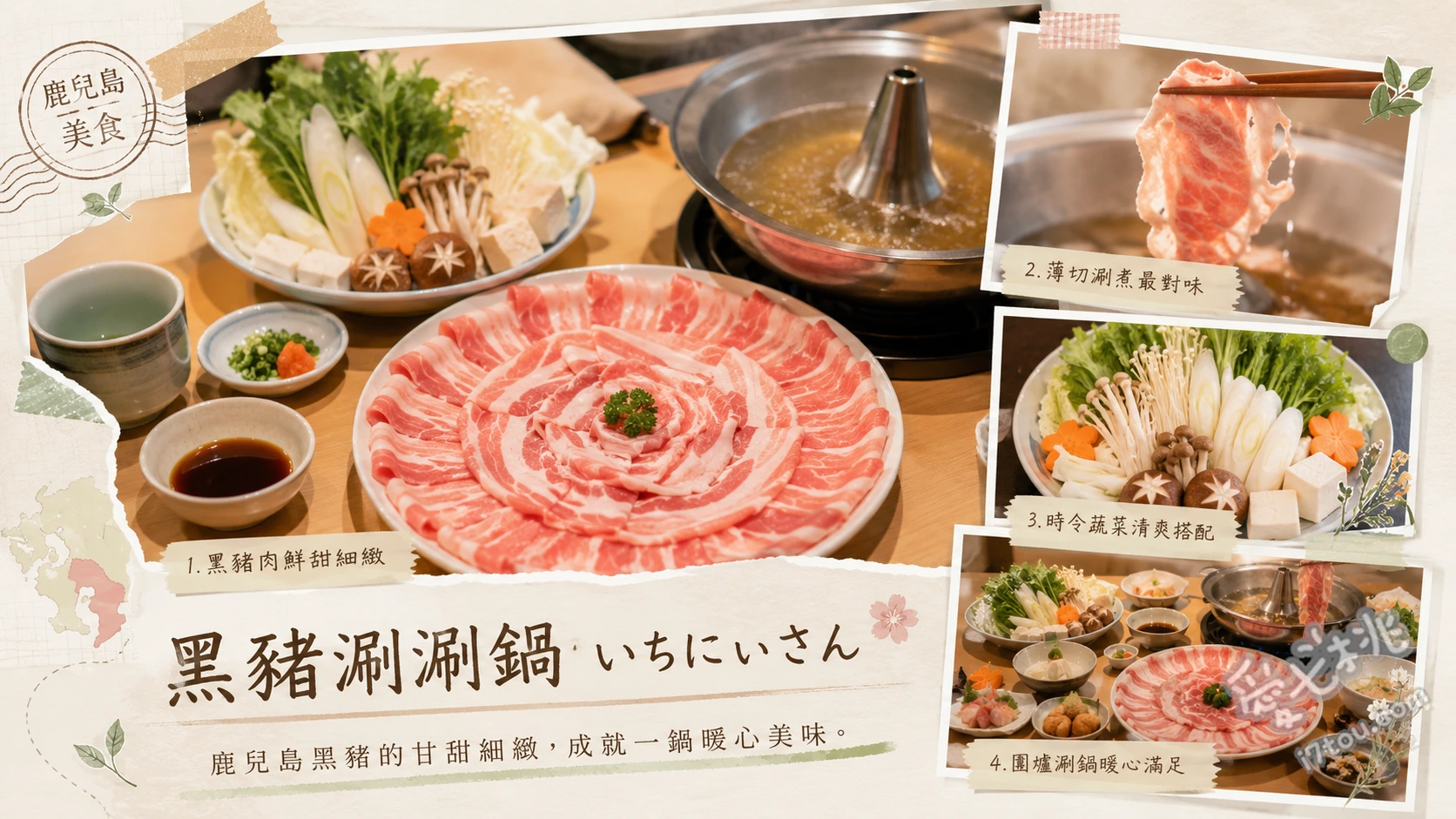 遊食豚彩いちにぃさん天文館店｜鹿兒島必吃黑豬涮涮鍋 黑豬肉涮涮鍋套餐、黑豬肉炸豬排、特製蕎麥麵