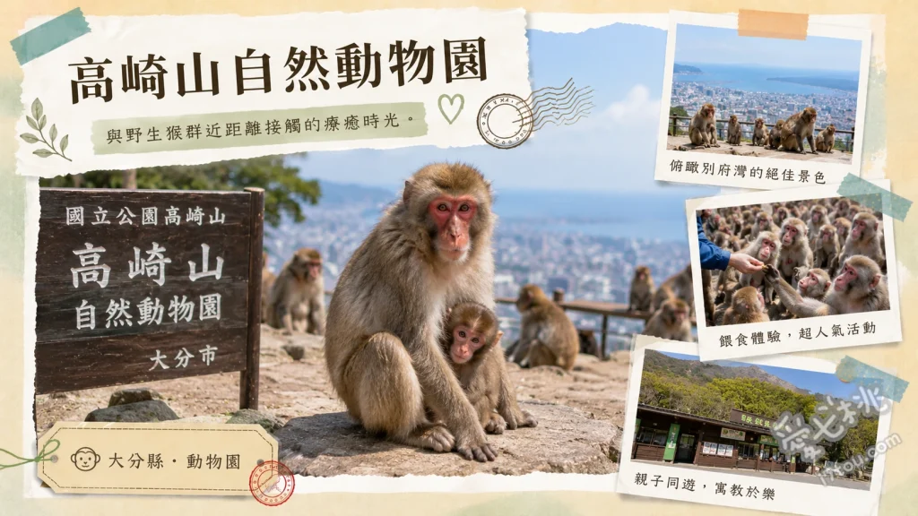 高崎山自然動物園｜大分必訪無柵欄野生獼猴樂園，親子零距離觀察生態 零距離觀察野生獼猴生態、搭乘可愛的猴子單軌列車、從觀景台眺望別府灣海景