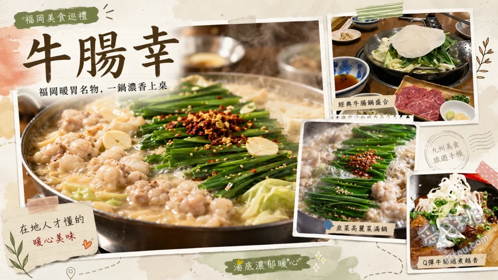 福岡美食｜牛腸幸：在地人狂推的水炊風清爽牛腸鍋與芝麻強棒麵 水炊風牛腸鍋 (附特製水餃皮)、芝麻強棒麵 (完美收尾)、鐵板牛頰肉 (牛びんた)