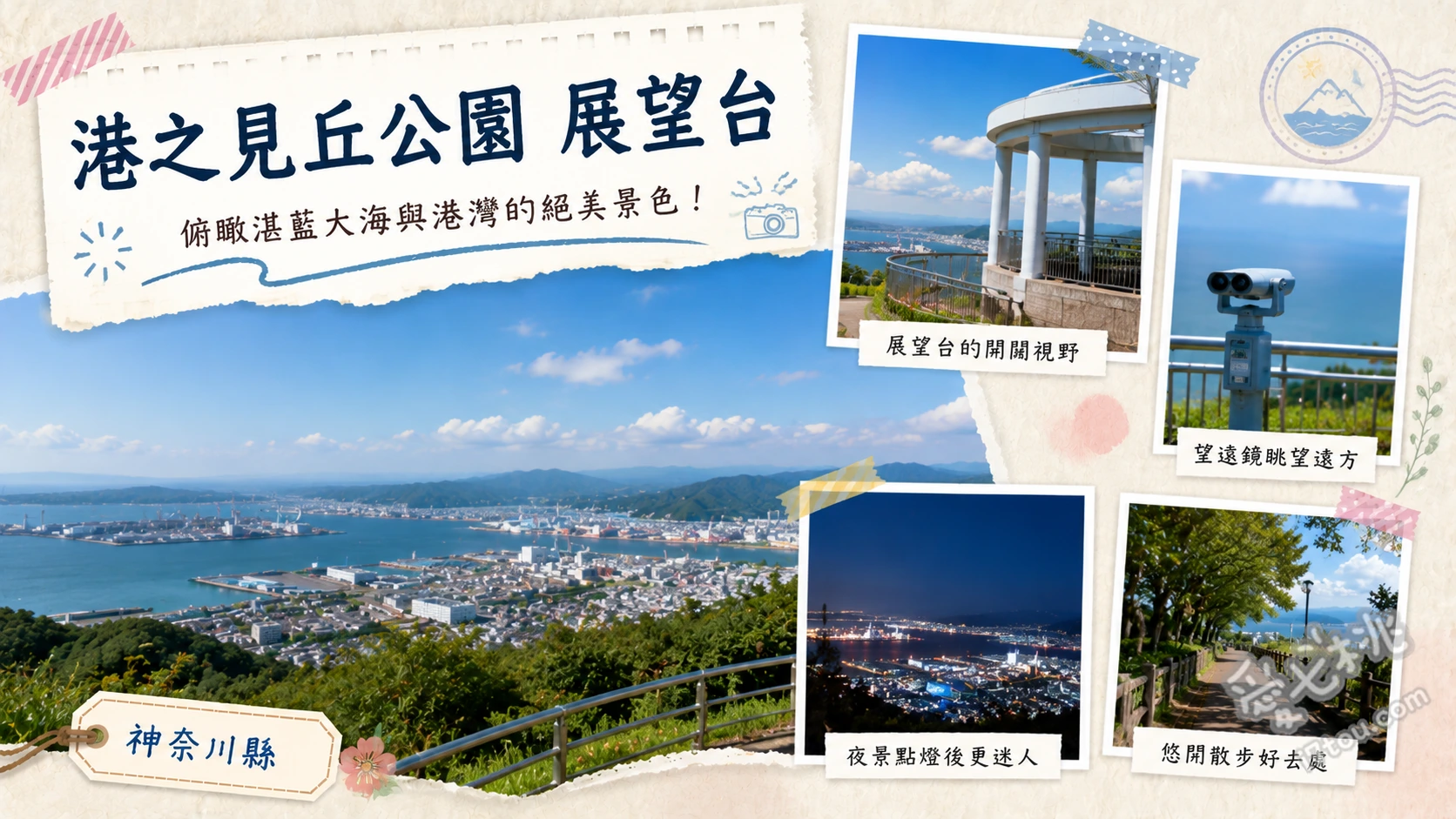 橫濱港之見丘公園展望台｜飽覽海灣大橋絕景與浪漫玫瑰園 展望台遠眺橫濱海灣大橋與港區全景[1.1.1]、漫步英國玫瑰園欣賞春秋兩季花海、尋找來自紅花坂的國際信號旗