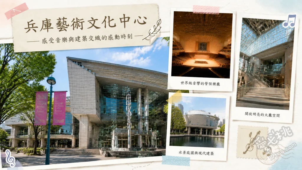 兵庫藝術文化中心｜阪神地震復興的音樂殿堂與絕佳音響體驗 KOBELCO大廳木質音響空間、連接西宮北口站的便利天橋、充滿歐式風情的建築細節
