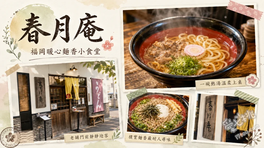 春月庵竹下本店｜福岡百年製麵所直營，烏龍麵蕎麥麵三玉免費加量 牛蒡天婦羅烏龍麵、冷蕎麥麵、雞肉飯糰