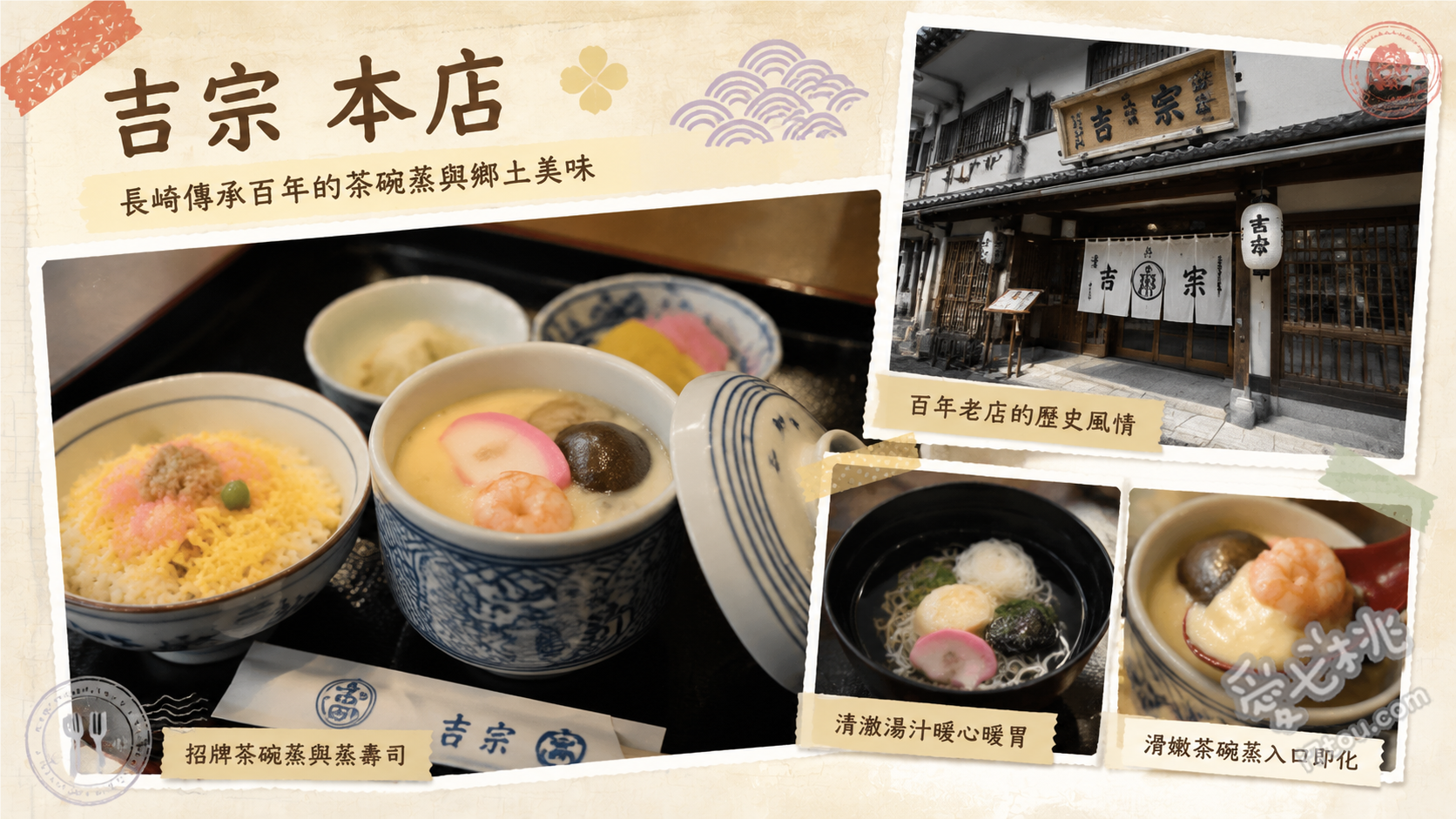 長崎美食吉宗本店｜必吃百年茶碗蒸始祖與三色飯定食推薦 吉宗特製茶碗蒸、三色蒸壽司、長崎名物角煮