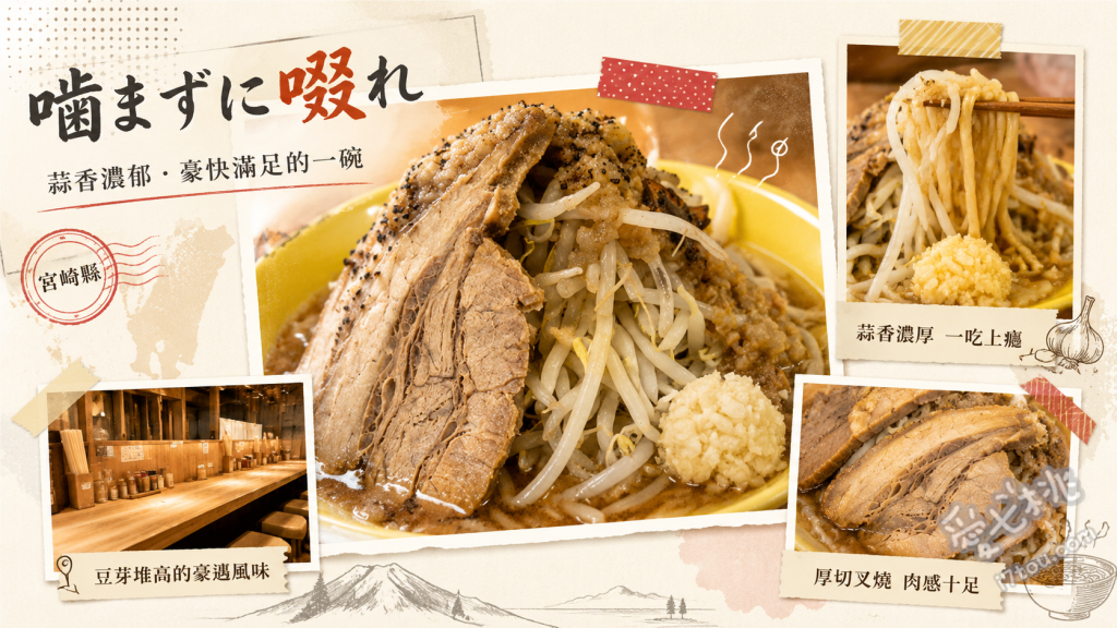 宮崎二郎系拉麵朝聖｜噛まずに啜れ：免咀嚼極太麵與爆量蒜香豚骨 特製焦がしニンニクラーメン、まぜそば、ラーメン