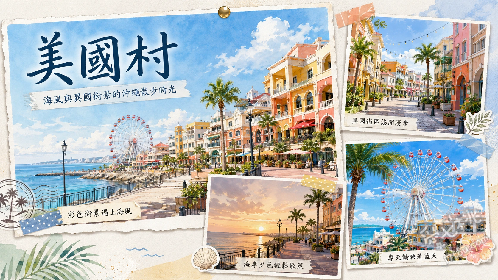 沖繩美國村｜必訪美式不夜城，絕美夕陽海景與週末煙火特搜 每週六晚間8點的海景煙火秀、Depot Island的異國風情彩繪牆與霓虹夜景、北谷公園日落海灘的絕美夕陽