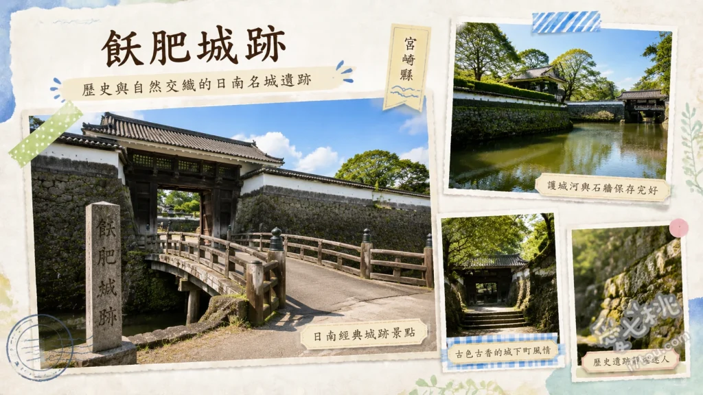 飫肥城跡｜九州小京都漫步，百年杉木林與親子放電景點推薦 穿過百年飫肥杉木重建的大手門、漫步舊本丸跡的療癒綠色青苔與高聳杉木林、至歷史資料館收集日本百大名城印章
