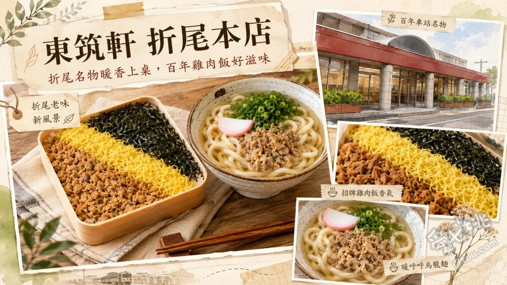 東筑軒折尾本店｜北九州必吃百年鐵道便當與立食烏龍麵 雞肉便當、雞肉烏龍麵、炸雞飯糰