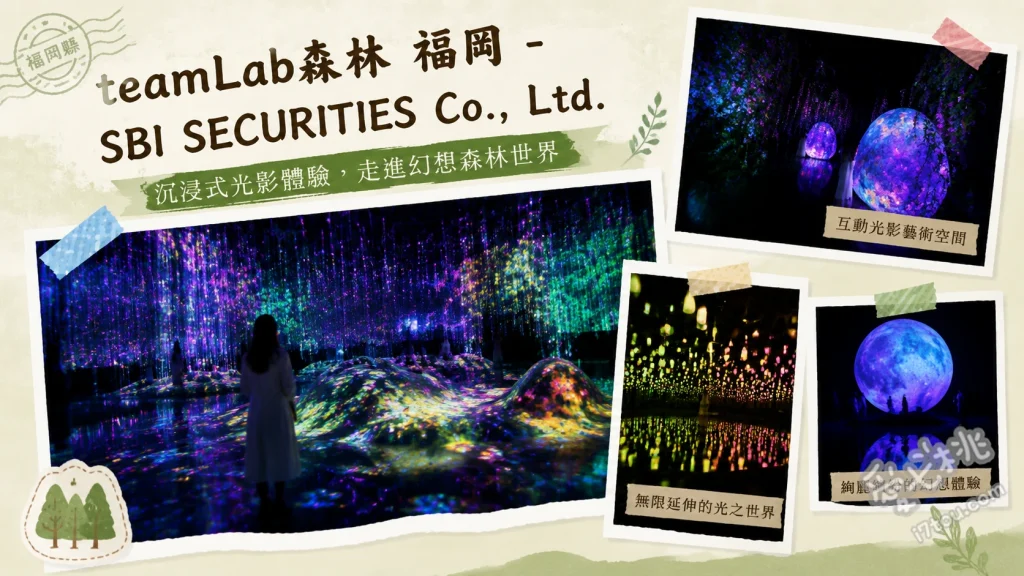 teamLab森林福岡｜親子必訪沉浸式光影藝術與互動體驗 捕捉並收集的森林 (專屬APP互動)、運動森林 (平衡石與彈跳球)、與花共生的動物們 (光影視覺)