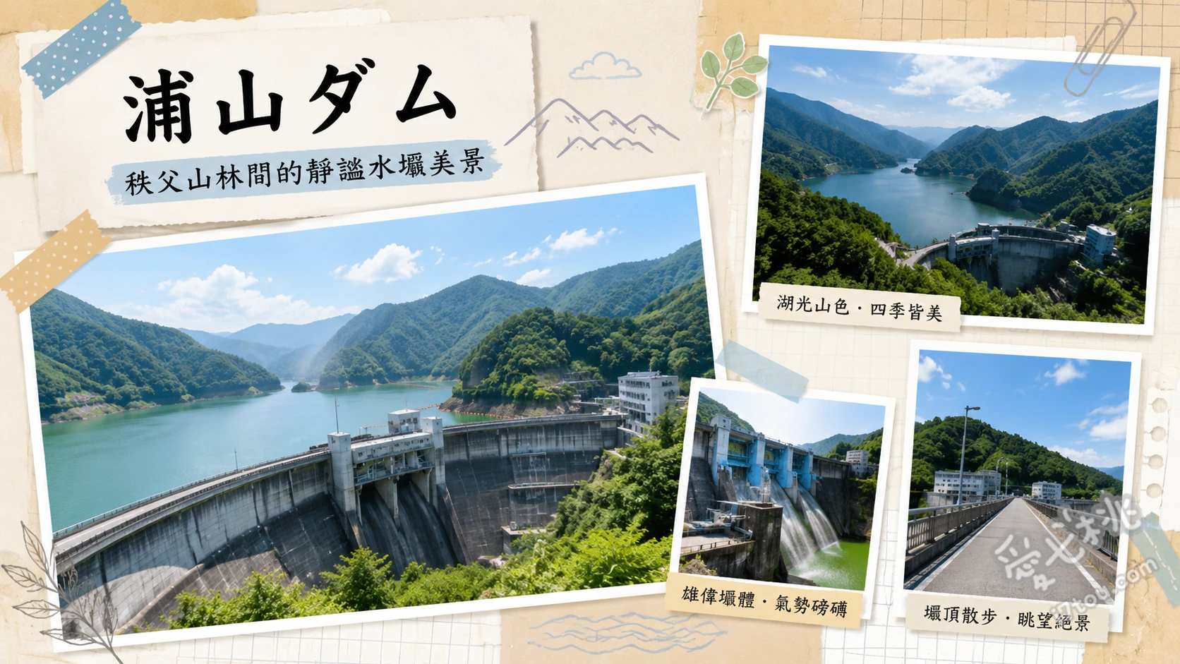 浦山水壩｜埼玉秩父免費景點，日本第二高重力壩與壯麗湖景 搭乘落差132公尺的水壩電梯、參觀水壩內部的觀測廊道、從壩頂俯瞰秩父市區與櫻花湖