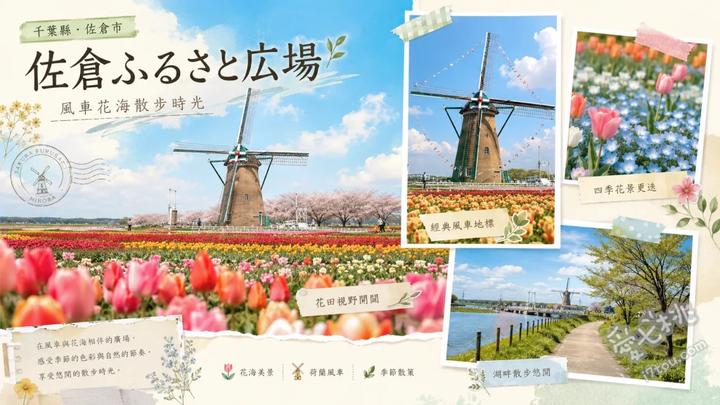 佐倉故鄉廣場｜荷蘭風車與四季花海，朝聖Doge迷因狗銅像 正宗荷蘭風車De Liefde內部參觀、四季花海（鬱金香、向日葵、波斯菊）、迷因狗Doge（かぼすちゃん）沙發紀念銅像