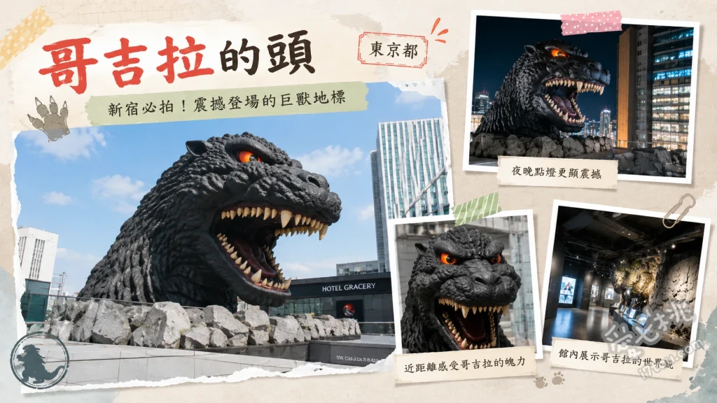 哥吉拉的頭 (東京都)｜新宿歌舞伎町必拍巨獸地標，震撼聲光秀 每日整點咆哮聲光秀、哥吉拉路經典仰拍視角、夜晚霓虹燈光與巨獸同框