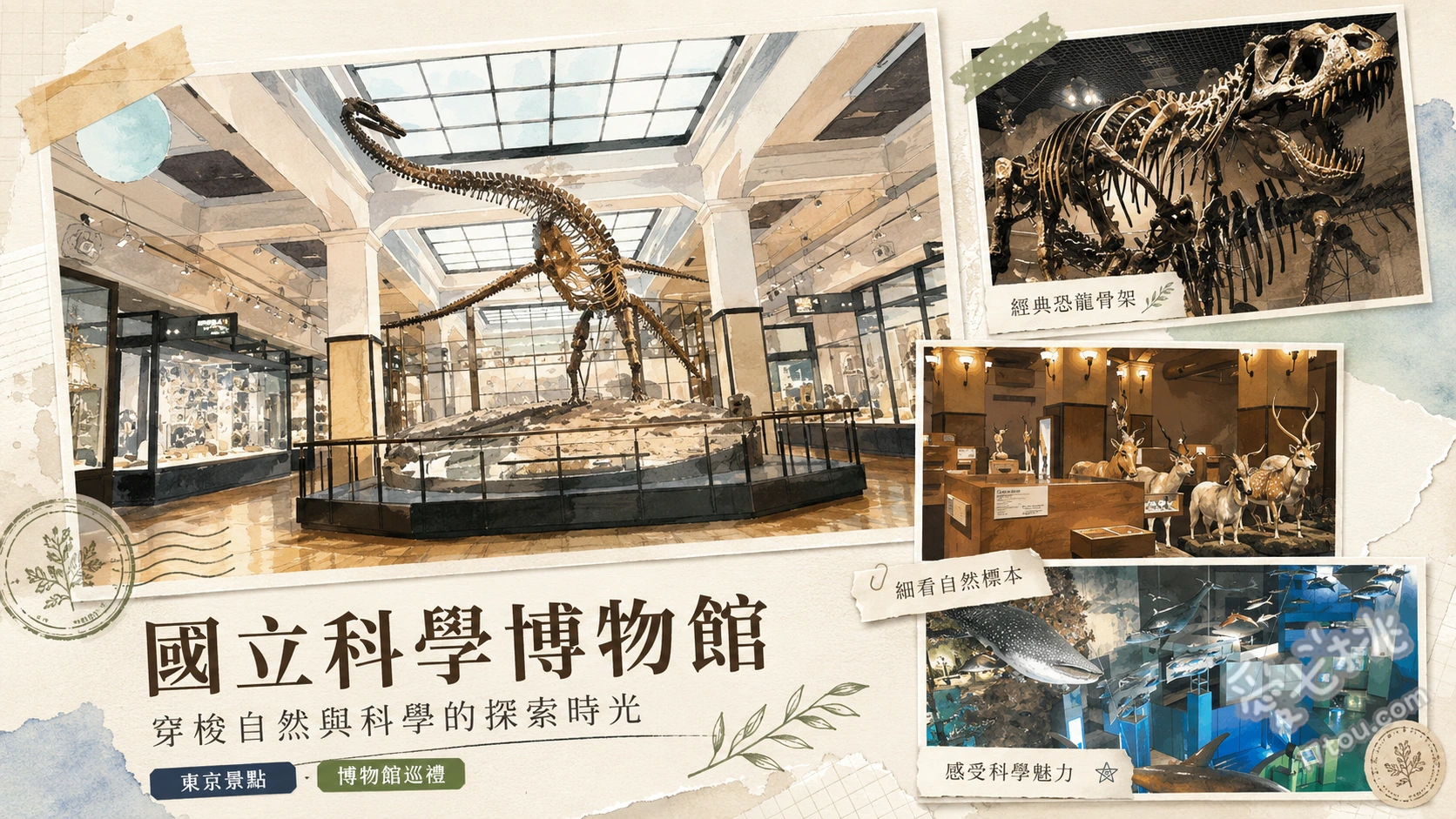 國立科學博物館|東京上野情侶約會、恐龍迷必訪知識殿堂 地球館地下1樓的暴龍與三角龍巨大骨骼標本、日本館地下1樓的「シアター360」360度環場劇場、日本館1樓的新文藝復興古典建築與彩繪玻璃