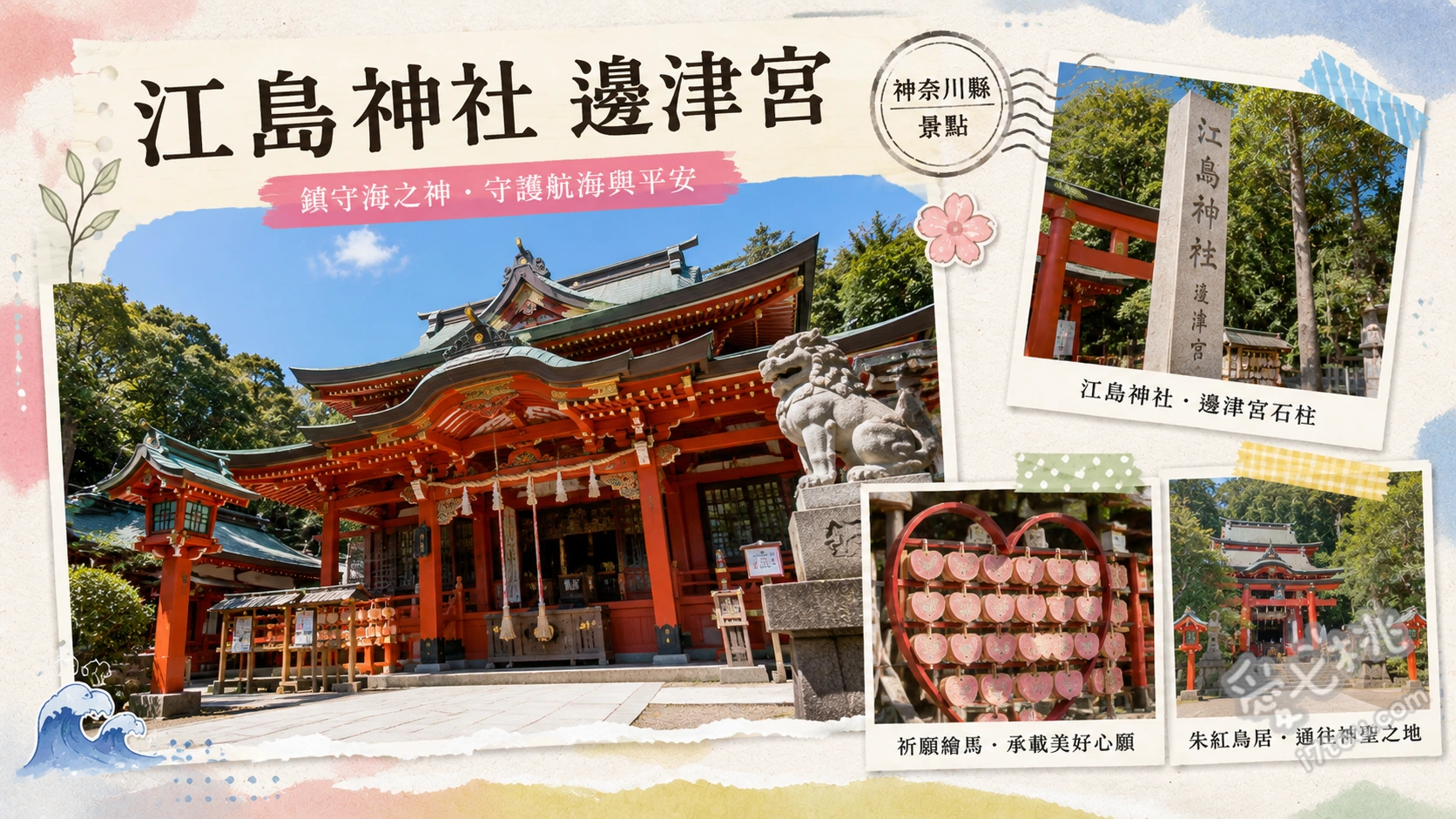 江島神社邊津宮｜搭手扶梯輕鬆參拜！洗錢求財與絕美海景 白龍池洗錢求財體驗、搭乘江之島戶外電扶梯、欣賞瑞心門與紅色鳥居