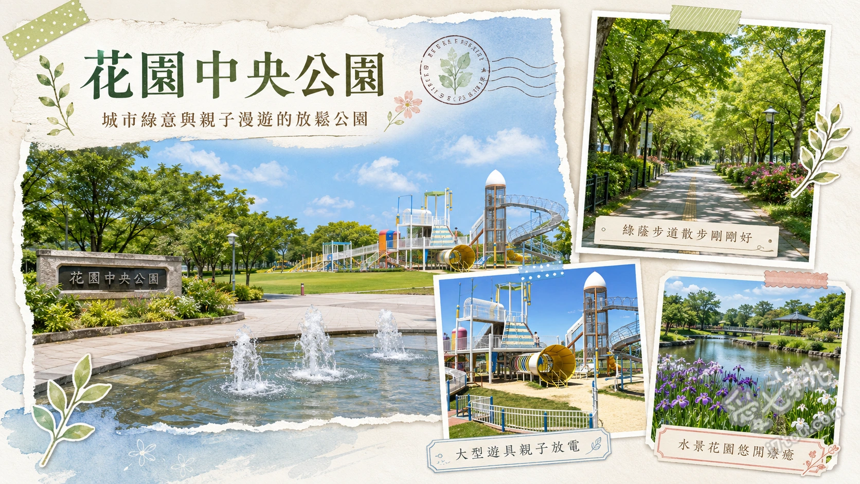 花園中央公園｜大阪親子必訪！寶可夢人孔蓋與巨型遊具 尋找寶可夢人孔蓋（雷公、來電汪與托戈德瑪爾）、Lager Station 大型遊具區（滾輪溜滑梯、泰山繩）、眺望生駒山景與花園橄欖球場