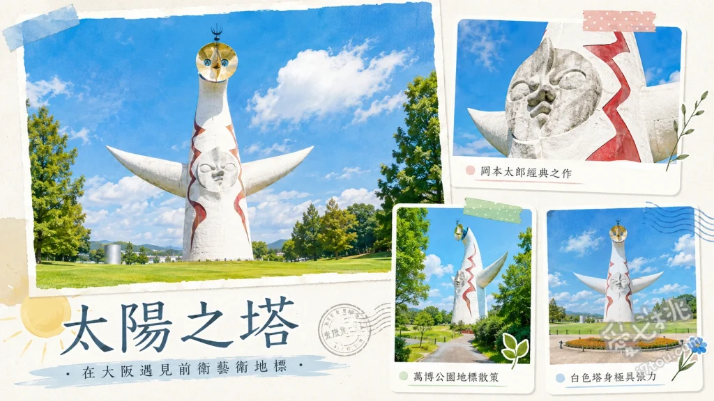 大阪萬博紀念公園太陽之塔｜預約門票與內部參觀全攻略 尋找太陽之塔的四張臉孔（黃金之臉、太陽之臉、黑太陽、地底之太陽）、參觀塔內震撼的「生命之樹」與生物演化模型、漫步萬博紀念公園與日本庭園賞四季花卉