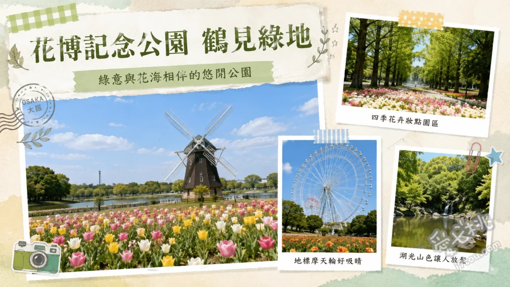 花博記念公園鶴見綠地｜大阪四季賞花與親子野餐必訪聖地 風車之丘四季花海、鮮花競放館（大型玻璃溫室）、日本庭園與世界庭園區