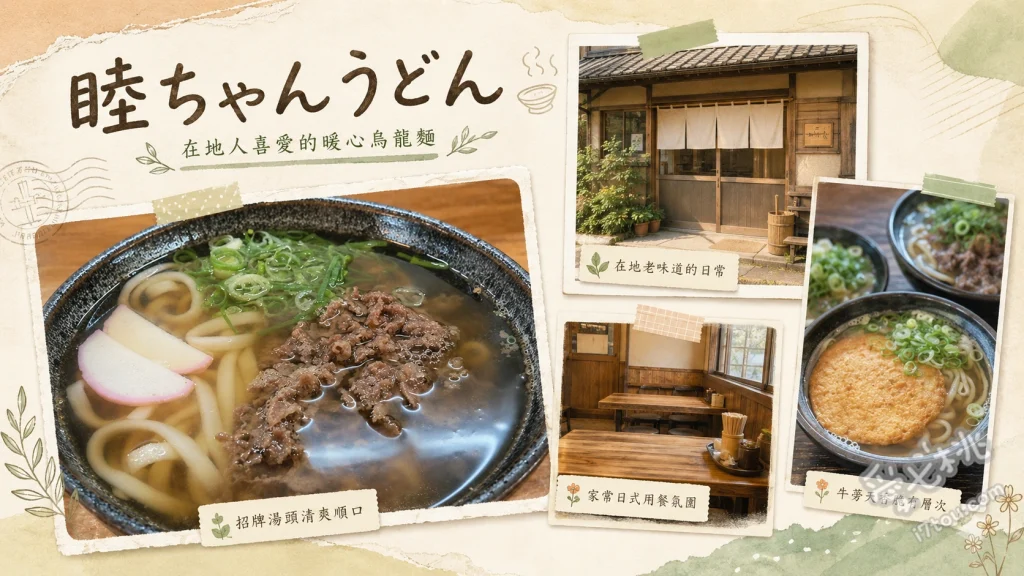 睦ちゃんうどん｜福岡小郡必吃高CP值人氣烏龍麵 主廚推薦套餐A (肉、牛蒡天婦羅、海帶)、主廚推薦套餐B (蝦天婦羅、炸豆腐、海帶)、雞肉飯糰 (かしわおにぎり)