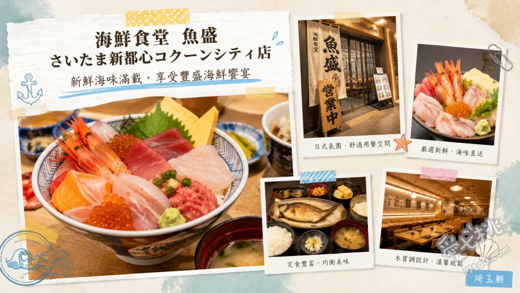 海鮮食堂魚盛埼玉新都心店｜高CP值海鮮丼與雙拼定食推薦 自選雙拼海鮮丼定食、鍋燒烏龍麵與半碗海鮮丼套餐、現炸天婦羅盛合