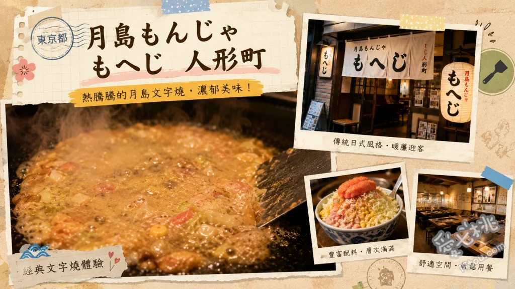 月島もんじゃ もへじ 人形町｜超人氣排隊文字燒，專人代烤免動手 明太子麻糬起司文字燒、墨魚文字燒、鐵板烤雞軟骨