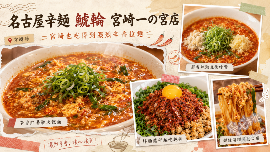 名古屋辛麺 鯱輪 宮崎一の宮店｜宮崎辛麵與台灣拉麵的完美結合 旨辛蒜香拉麵、旨辛赤拌麵、特製煙燻叉燒