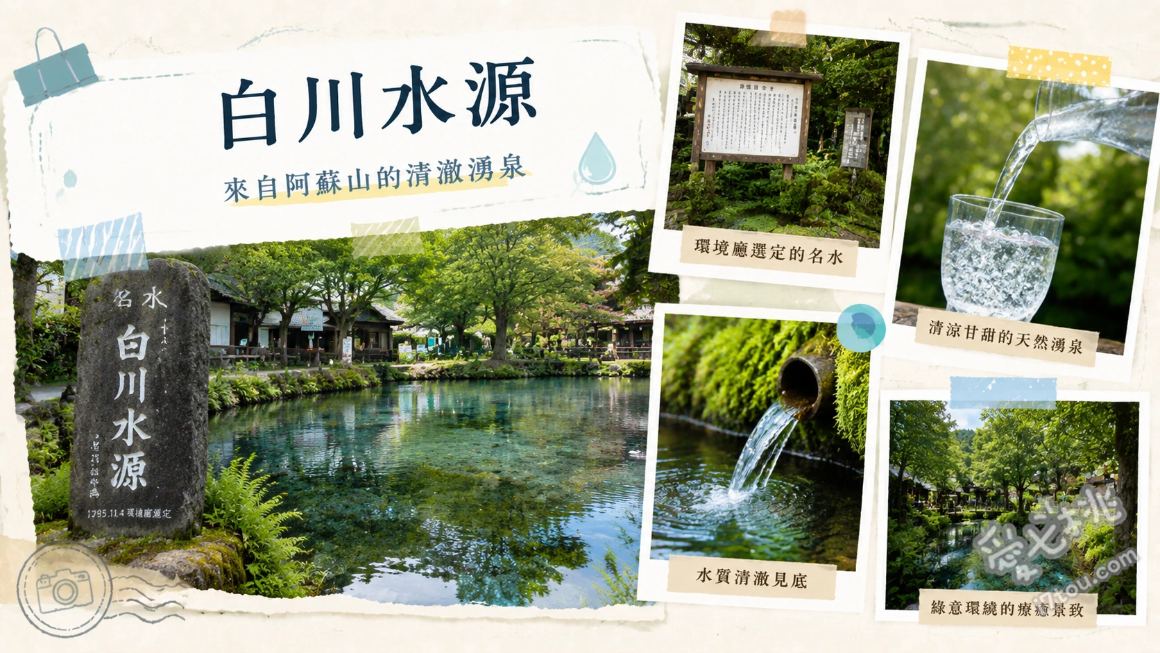 熊本南阿蘇白川水源｜名水百選湧泉奇觀與交通停車攻略 觀賞每分鐘60噸湧泉奇觀、自備水瓶裝取名水百選、參拜白川吉見神社