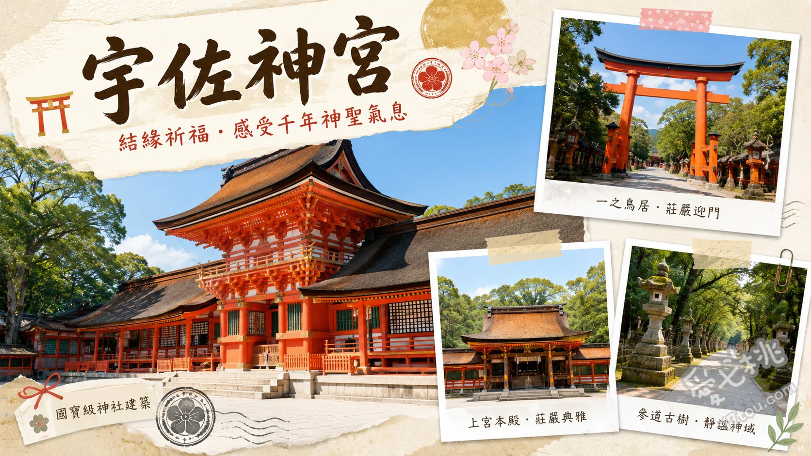 宇佐神宮｜大分必訪八幡總本宮，尋訪國寶本殿與夫婦岩 參拜國寶本殿與體驗二拜四拍手一拜、尋找階梯上的夫婦岩祈求良緣、漫步菱形池畔與欣賞獨特大鳥居