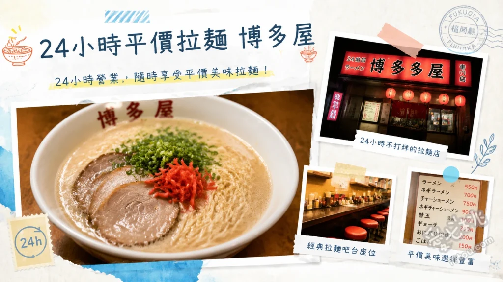 24小時平價拉麵 博多屋｜福岡川端商店街290日圓必吃 博多拉麵 (290日圓極致平價)、拉麵定食 (含附餐)、替玉 (追加麵條)
