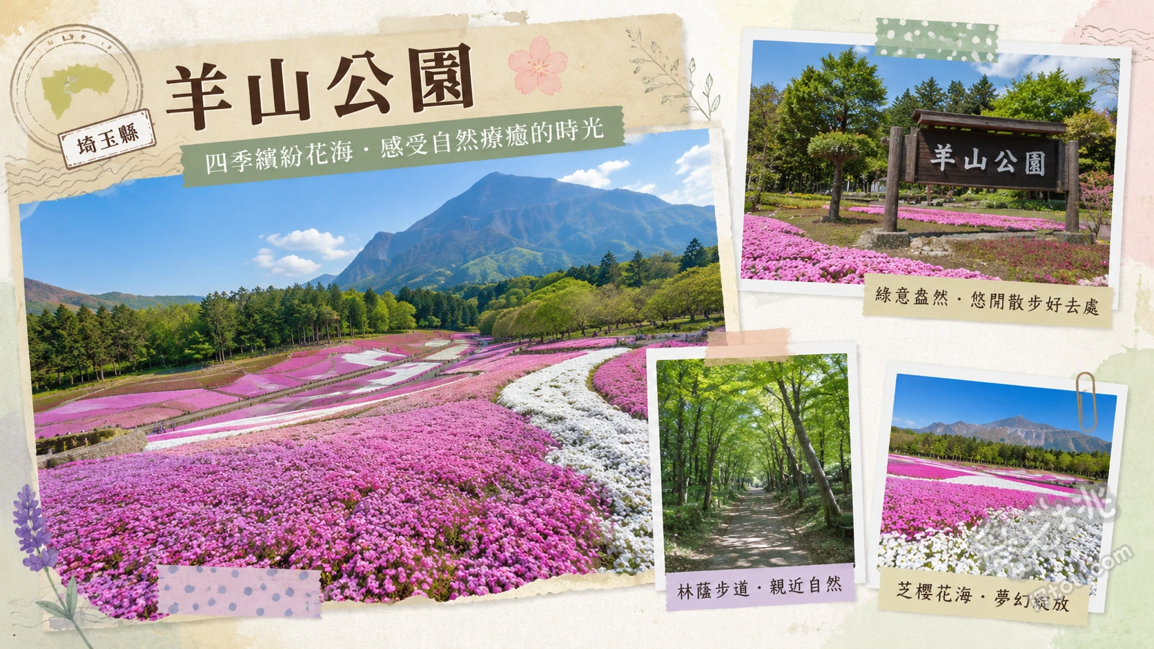 埼玉秩父羊山公園｜春季必訪粉紅芝櫻地毯與武甲山絕景 芝櫻之丘粉紅花毯、ふれあい牧場看羊群、眺望武甲山與秩父市區