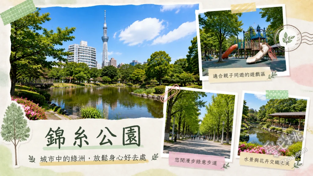 錦糸公園｜東京賞櫻秘境，晴空塔絕美同框與親子放電首選 櫻花與晴空塔同框美景、大型兒童遊具與沙坑、廣闊的草坪野餐區