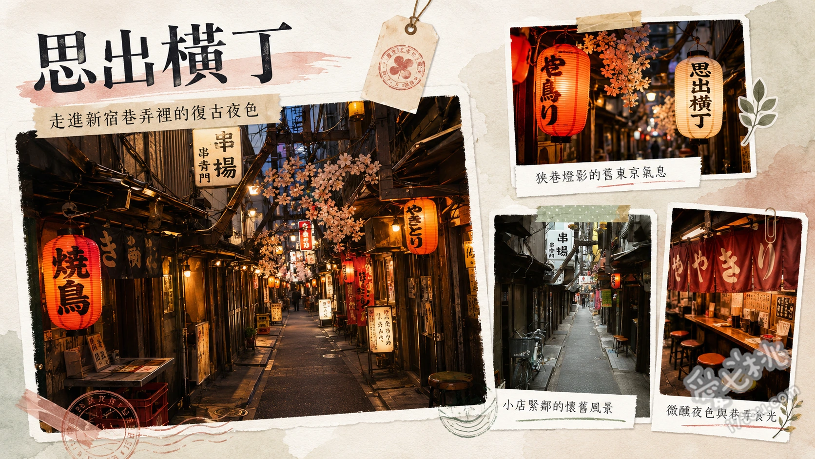 新宿思出橫丁|東京必訪昭和懷舊居酒屋街,串燒美食與夜生活體驗 仲通(仲通り)紅燈籠巷弄夜景、感受昭和時代長屋建築風情、尋找隨季節更換的巷弄花卉裝飾