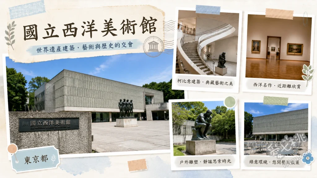 國立西洋美術館｜上野雨天備案，莫內名畫與柯比意建築巡禮 欣賞柯比意設計的19世紀大廳與底層架空建築、近距離觀賞前庭的羅丹《地獄之門》與《沉思者》、漫步二樓常設展尋找莫內《睡蓮》與印象派真跡