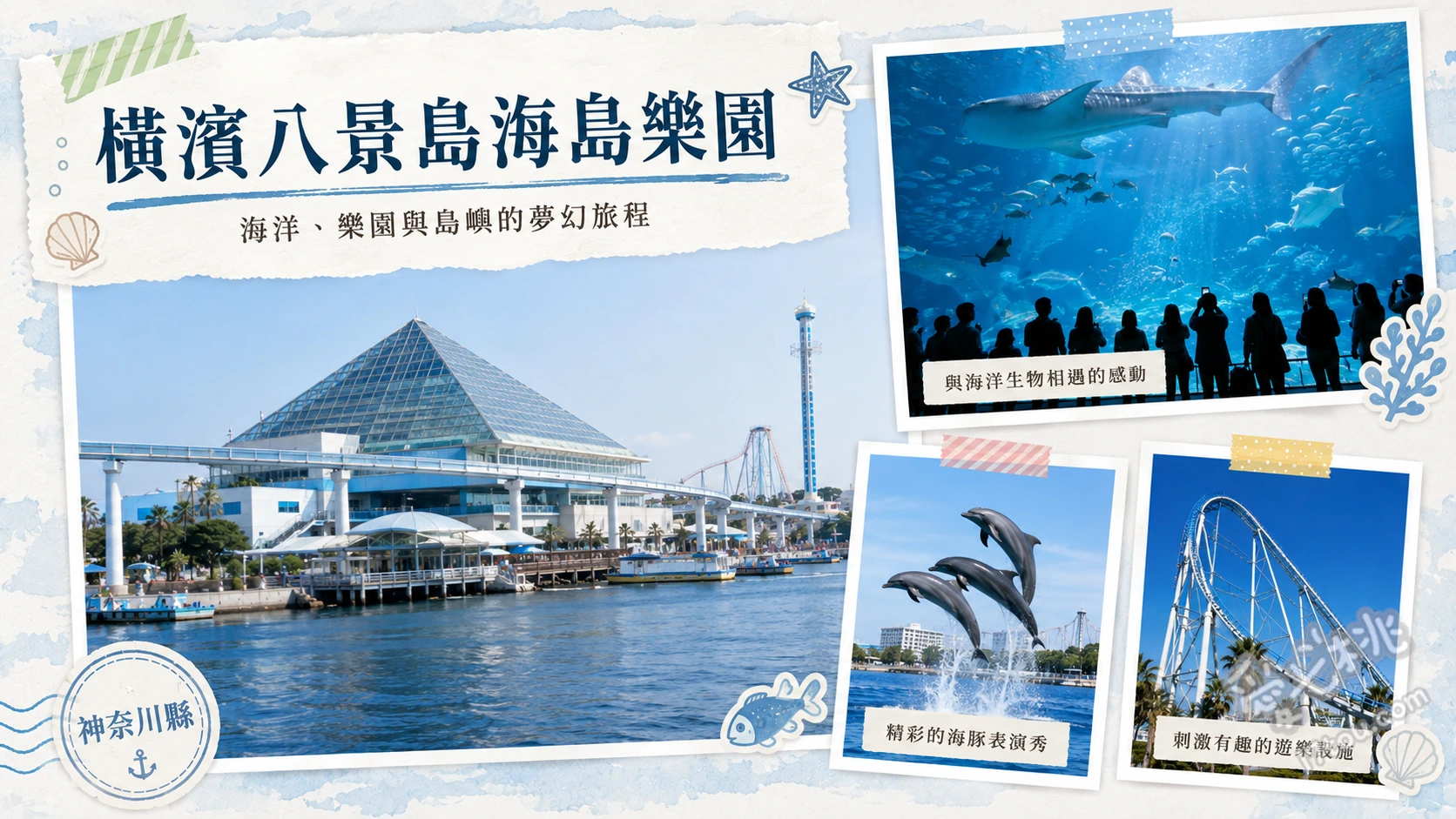 橫濱八景島海島樂園|情侶約會必訪!水族館與海景遊樂園攻略 Aqua Museum 巨大水槽與五萬隻沙丁魚群幻影秀、Dolphin Fantasy 海豚夢幻館浪漫海底隧道、Pleasure Land 波浪雲霄飛車與高空自由落體