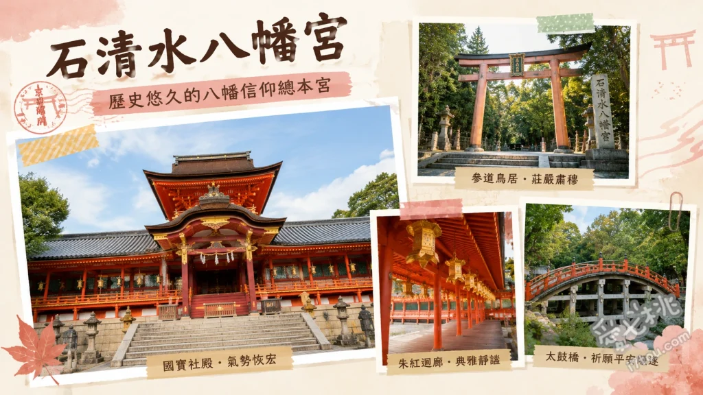 石清水八幡宮｜京都國寶級絕美神社與男山纜車秘境指南 搭乘「參道纜車」飽覽洛南美景、尋找國寶本殿的「八字鴿子」與黃金雨樋、體驗文字入水即現的特色「水籤」