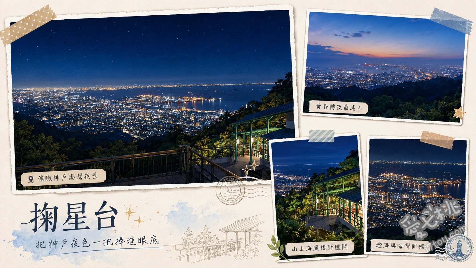摩耶山掬星台|神戶必訪日本三大夜景,百萬璀璨星空與交通攻略 飽覽從神戶港延伸至大阪灣的千萬美金無敵夜景、漫步於鋪設蓄光石的摩耶閃亮小徑、搭乘復古摩耶登山車與高空纜車穿梭山林