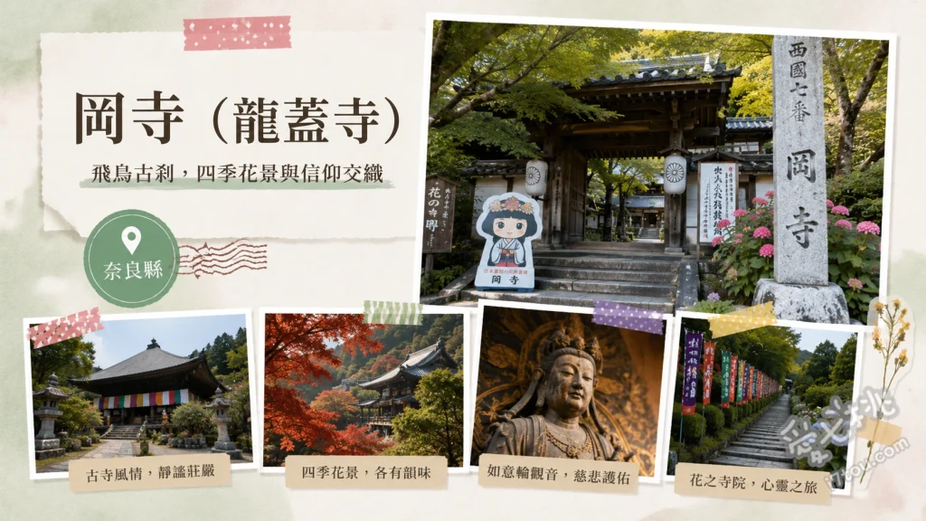 奈良岡寺（龍蓋寺）｜日本最古除厄聖地與絕美花手水 欣賞春末初夏限定的「華之池」天竺牡丹與花手水、參拜高達4.6公尺的日本最大泥塑「如意輪觀音坐像」、將心願寫入「龍玉祈願珠」中祈求好運